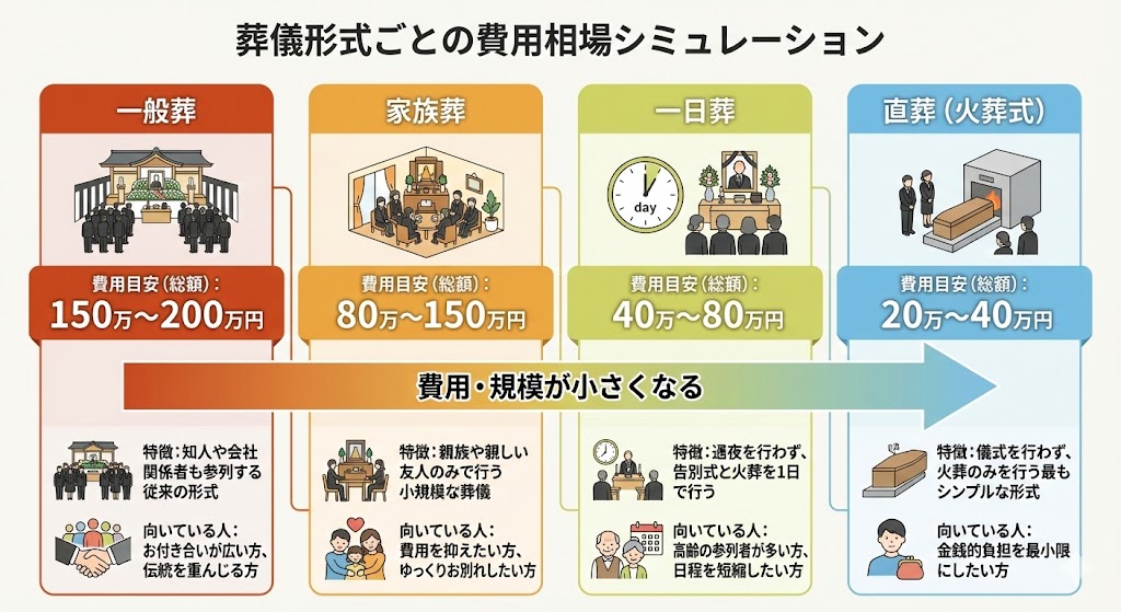 葬儀形式ごとの費用相場シミュレーション