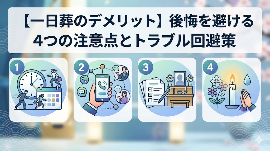 【一日葬のデメリット】後悔を避ける4つの注意点とトラブル回避策