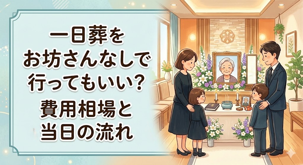 一日葬をお坊さんなしで行ってもいい？費用相場と当日の流れ